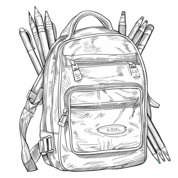 un dessin en noir et blanc d'un sac à dos avec une étiquette qui dit "yearon it"