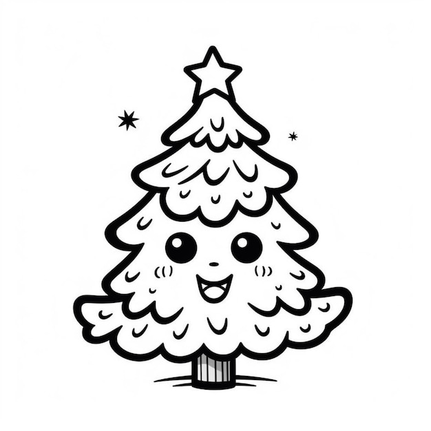 un dessin en noir et blanc d'un sapin de Noël avec une étoile au sommet de l'IA générative