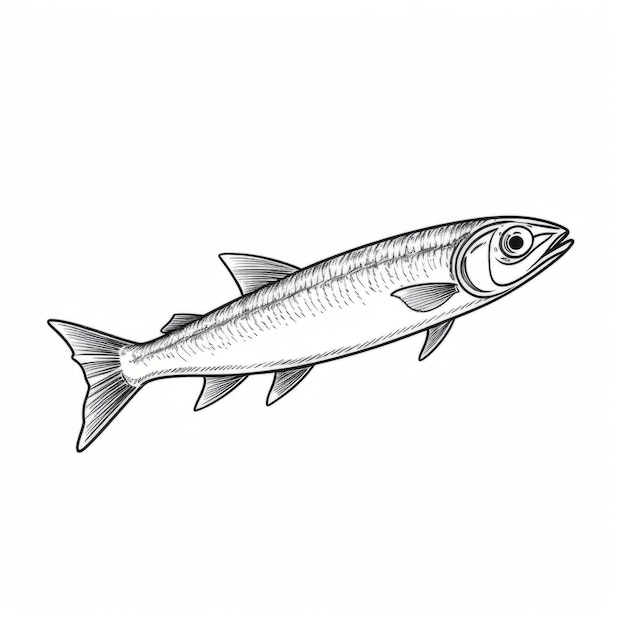 Un dessin noir et blanc de la sardine remplie d'énergie par Robert R. Eber