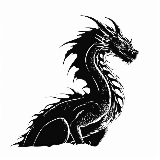 Un dessin noir et blanc de silhouette d'un dragon