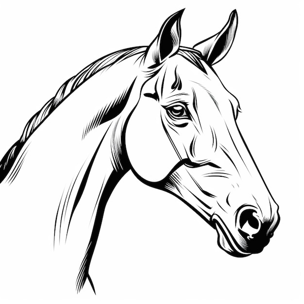 un dessin en noir et blanc d'une tête de cheval ai génératif