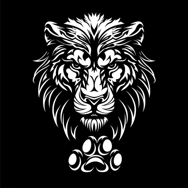 un dessin en noir et blanc d'une tête de lion avec un dessin dessus