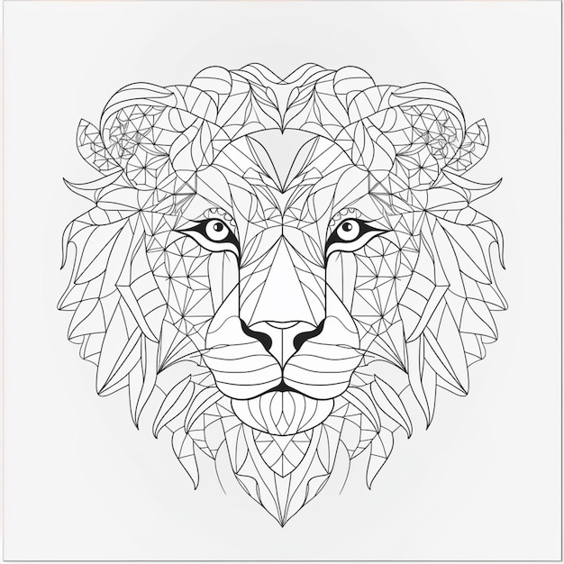 Photo un dessin noir et blanc d'une tête de lions avec des lignes géométriques ai génératif