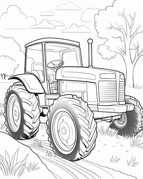 Photo un dessin en noir et blanc d'un tracteur dans un champ génératif ai