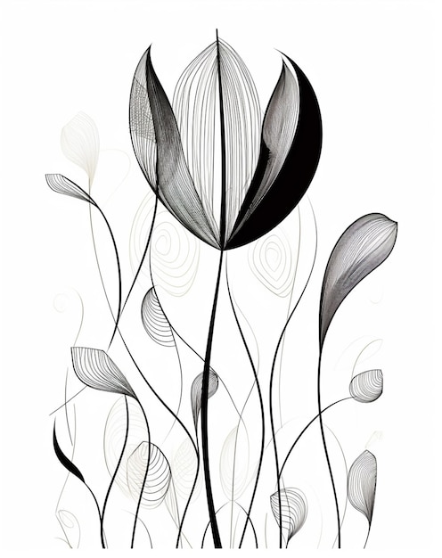 Un dessin en noir et blanc d'une tulipe avec les mots tulipes dessus.