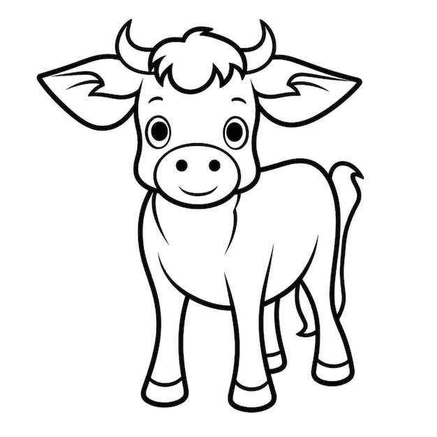 un dessin en noir et blanc d'une vache avec un gros nez génératif ai