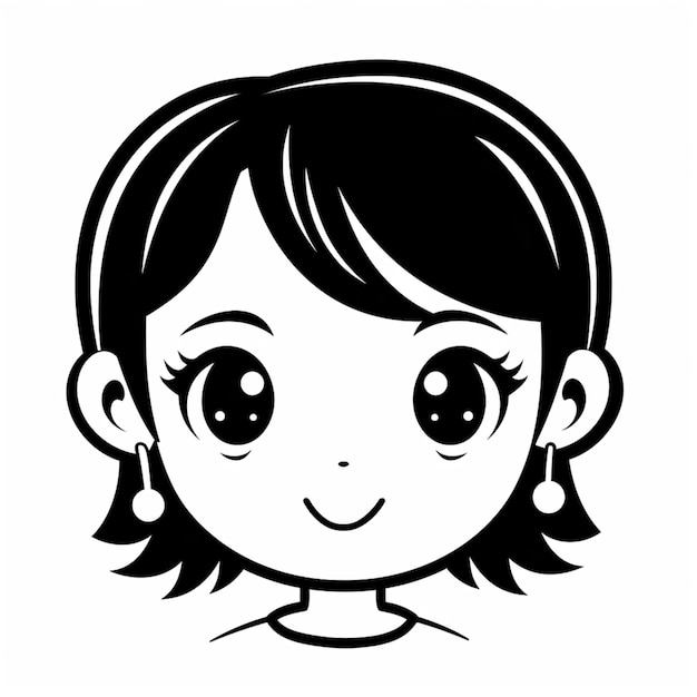 un dessin en noir et blanc d'un visage de fille avec de grands yeux génératifs ai