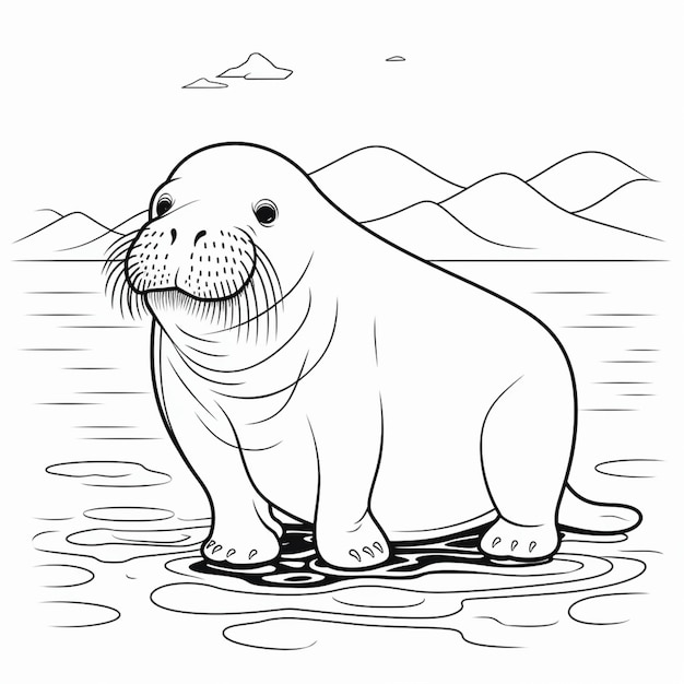 Un dessin en noir et blanc d'une waline sur l'eau ai générative