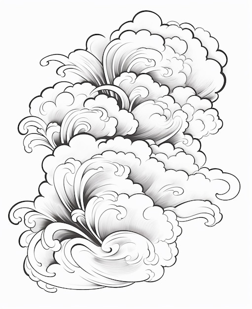 un dessin d'un nuage avec une vague qui en sort