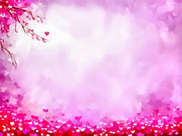 Dessin numérique du fond de la nature de la saint-valentin avec des fleurs roses, peinture sur papier