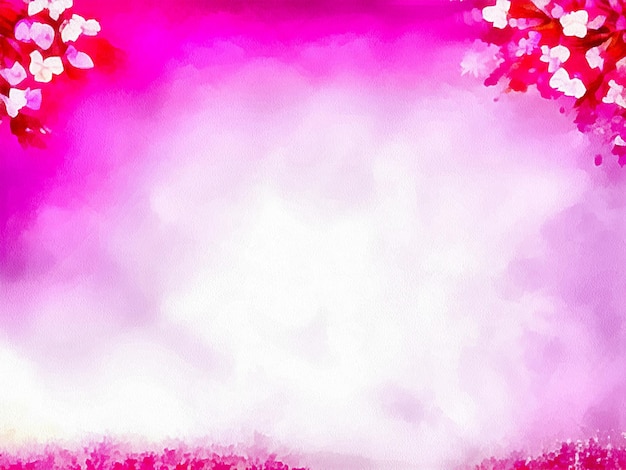 Dessin numérique du fond de la nature de la saint-valentin avec des fleurs roses, peinture sur papier