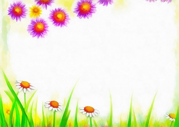 Dessin numérique de fond floral nature avec de belles fleurs en peinture sur papier style