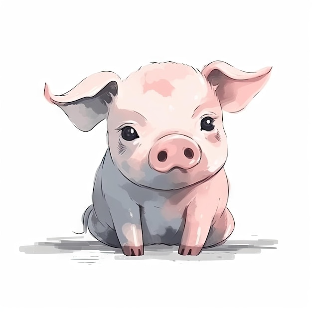 Dessin numérique minimaliste d'un cochon mignon sur fond blanc