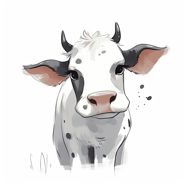 Dessin numérique minimaliste d'une vache mignonne sur fond blanc