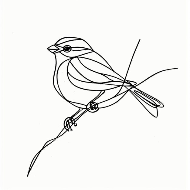 un dessin d'un oiseau assis sur une branche avec une fleur générative ai