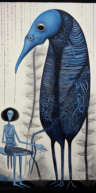 Photo un dessin d'un oiseau bleu avec une tête noire et un œil noir