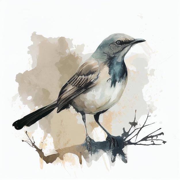 Dessin d'oiseau sur des branches Dessin Aquarelle AI générative