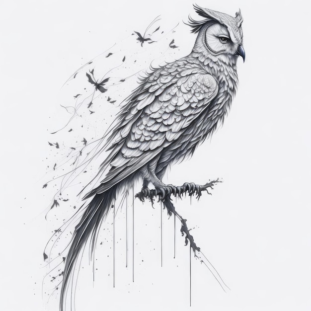 Un dessin d'un oiseau avec un oiseau dessus