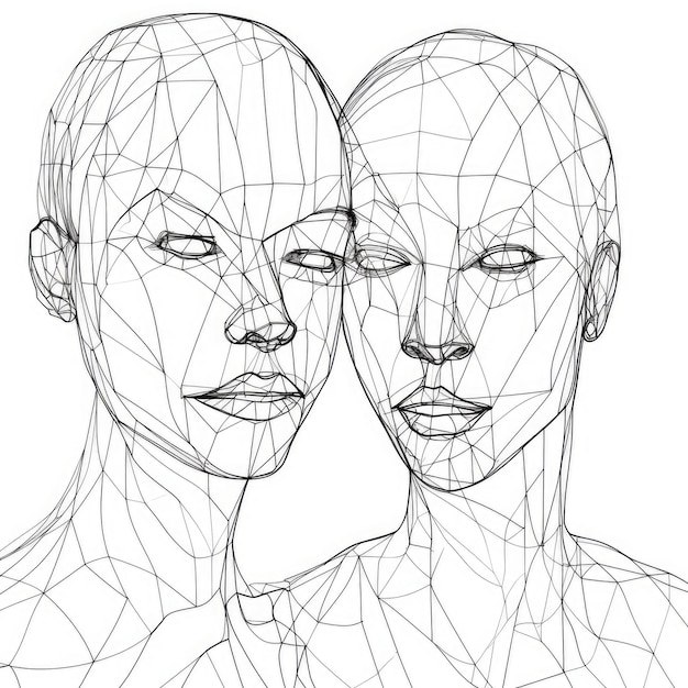 Photo dessin oneline minimaliste de visages de couple abstraits