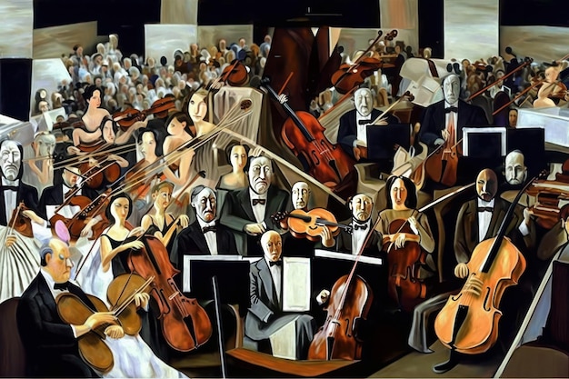 Photo dessin d'un orchestre musical de style picasso créé avec la technologie générative ai
