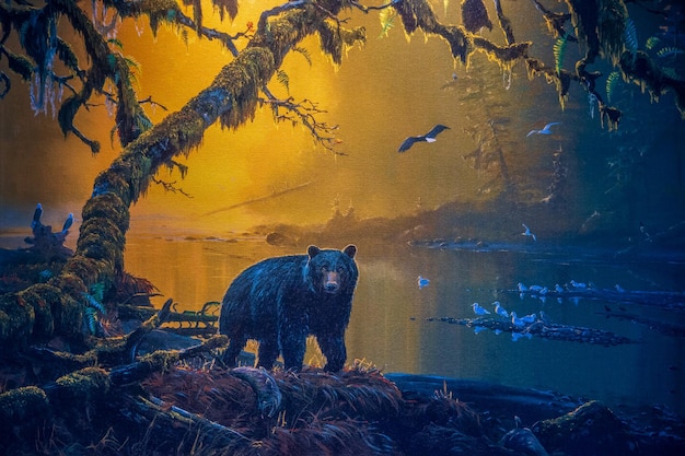 Dessin d'un ours dans la forêt