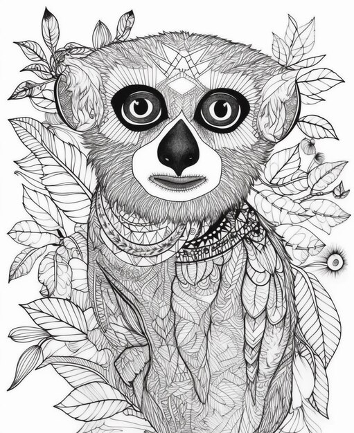 un dessin d'un ours koala avec un foulard et une fleur générative ai