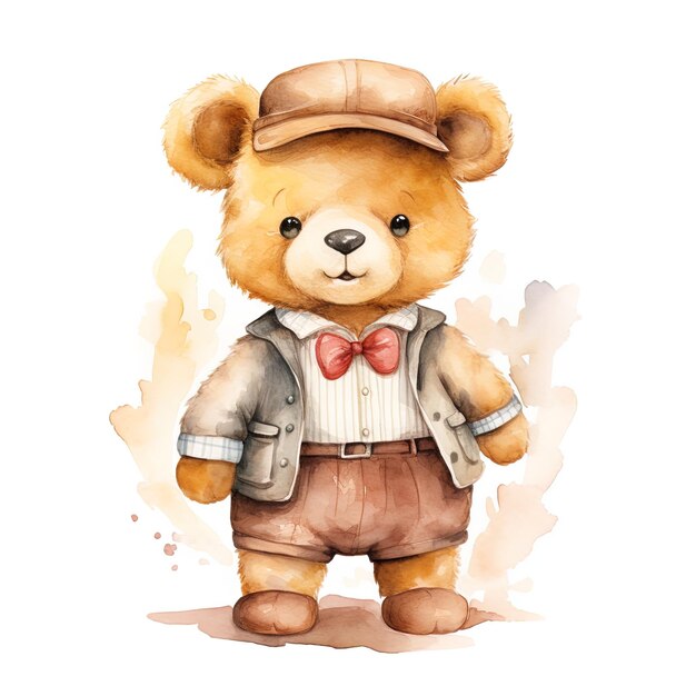 Photo un dessin d'un ours en peluche portant un chapeau et un gilet