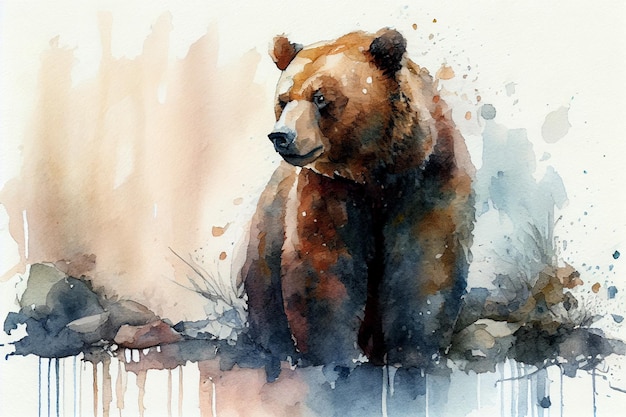Dessin d'ours avec un peu d'aquarelle ai générative