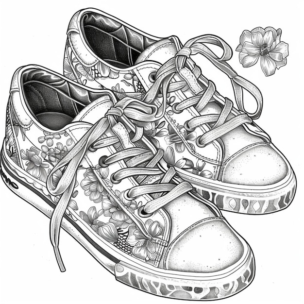 un dessin d'une paire de chaussures avec une fleur sur le bas