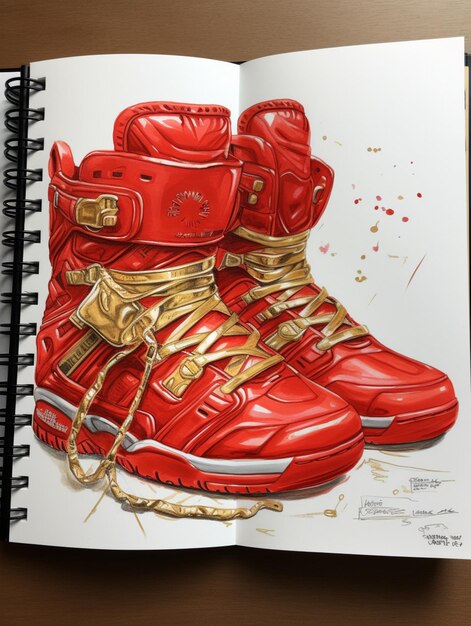 Un dessin d'une paire de chaussures rouges avec le mot " g " en bas.