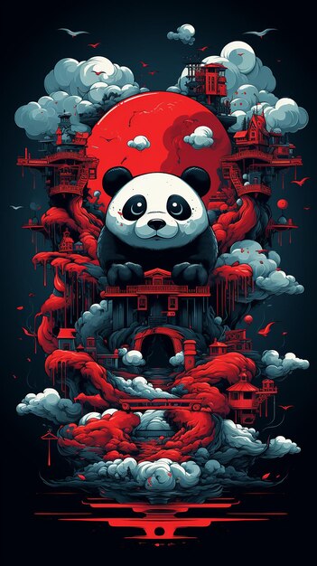 Photo un dessin d'un panda dessin artistique asiatique