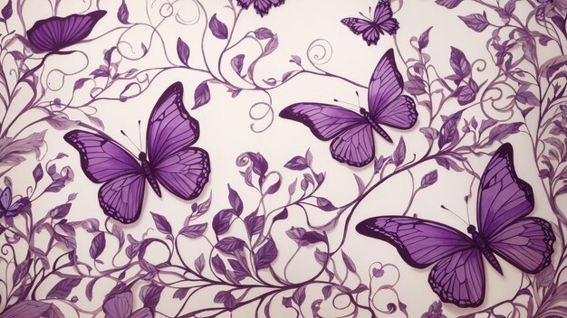 Un dessin de papier peint à la main fantaisiste avec des papillons violets.