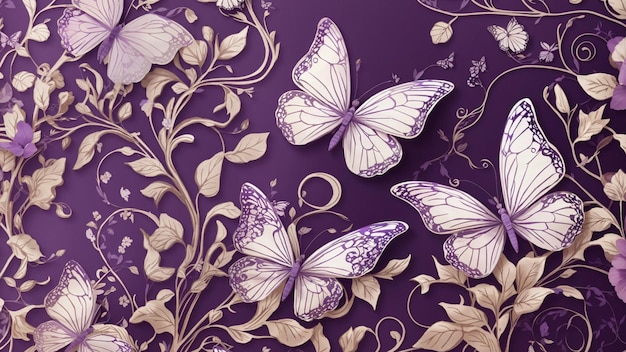Un dessin de papier peint à la main fantaisiste avec des papillons violets.