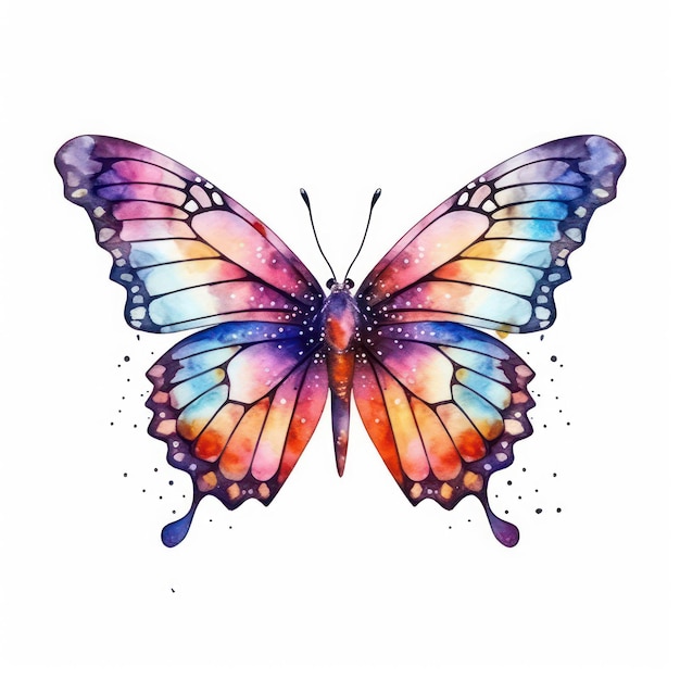 Un dessin d'un papillon aux ailes multicolores.