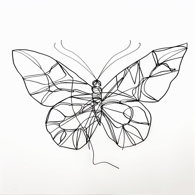 dessin d'un papillon avec un contour noir sur un fond blanc