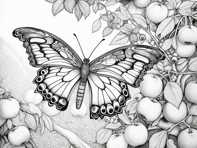 Dessin de papillon et de fruit par l'artiste generative ai