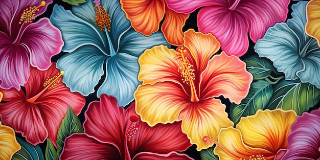 Dessin peinture art graphique décoration arrière-plan hibiscus fleurs florales motif