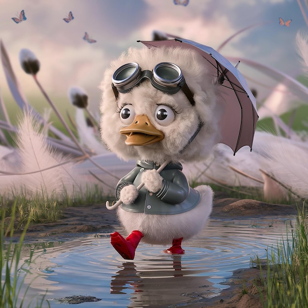dessin de personnage animé 3D canard bizarre et moelleux avec une grande tête