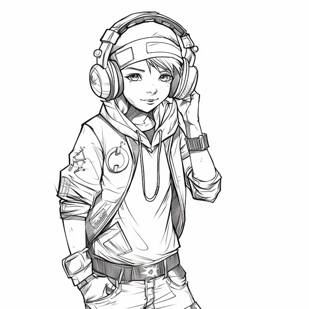un dessin d'une personne portant des écouteurs et une veste ai générative