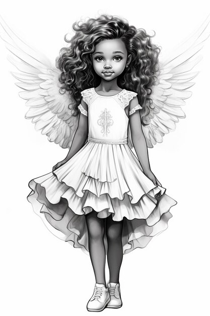 un dessin d'une petite fille avec des ailes d'ange
