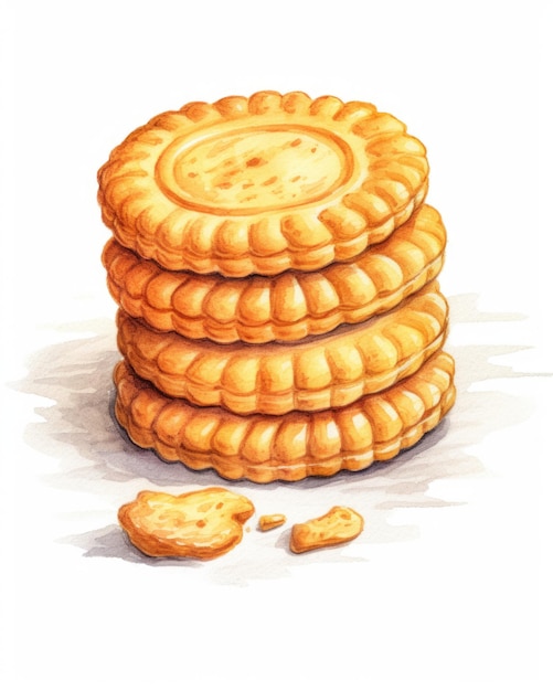 Un dessin d'une pile de biscuits avec le mot heureux sur le dessus.