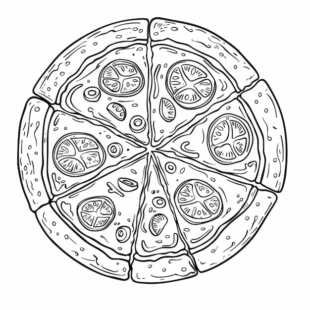 un dessin d'une pizza avec des tranches de citron dessus