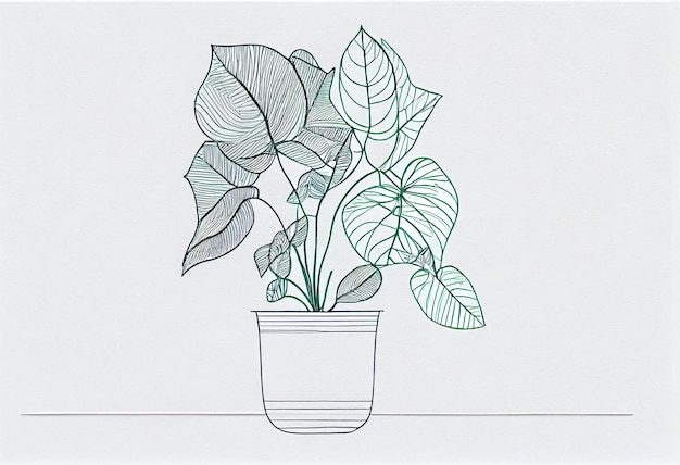 Un dessin d'une plante dans un pot avec un contour vert.