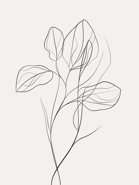 un dessin d'une plante avec des feuilles sur un fond blanc