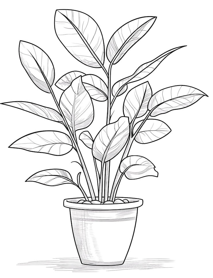 Photo un dessin d'une plante en pot avec des feuilles sur un fond blanc