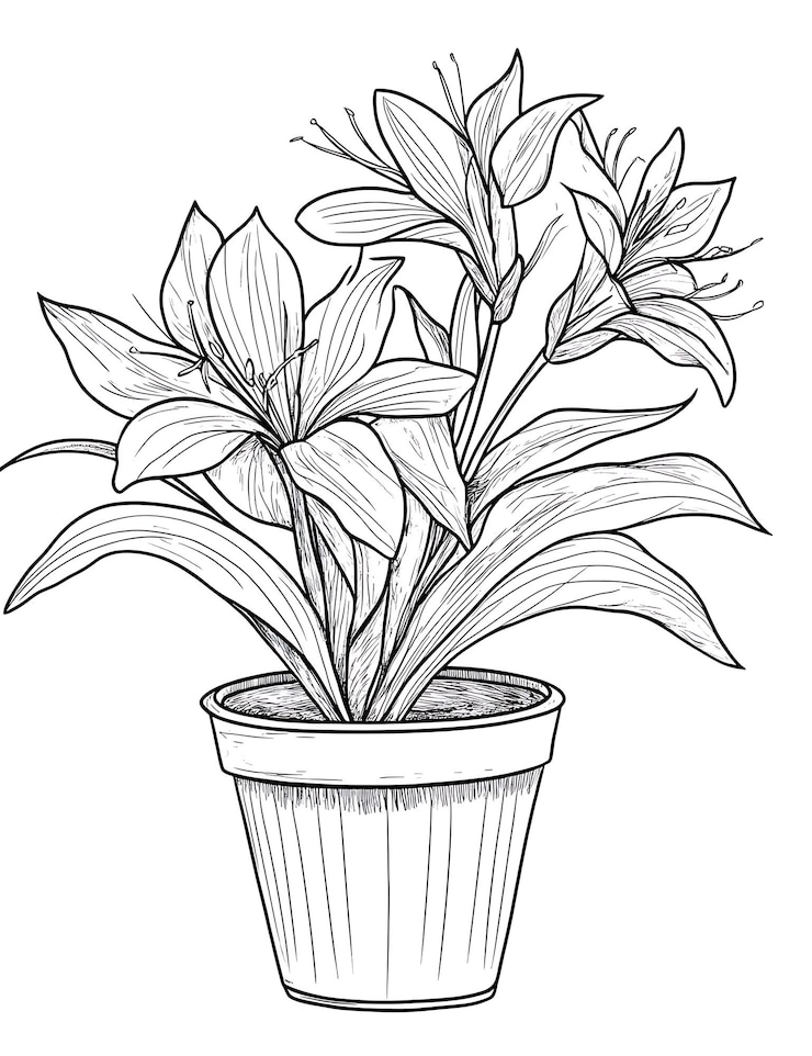 Photo un dessin d'une plante en pot avec des fleurs dessus