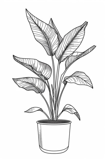 Photo un dessin d'une plante en pot avec une grande feuille générative ai