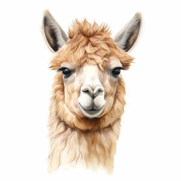 Dessin plat détaillé de l'alpaca en gros plan en résolution ultra claire de 8k