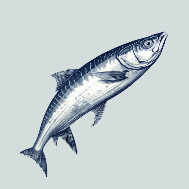 Photo dessin de poisson à l'aquarelle minimaliste avec fond argent foncé et bleu clair