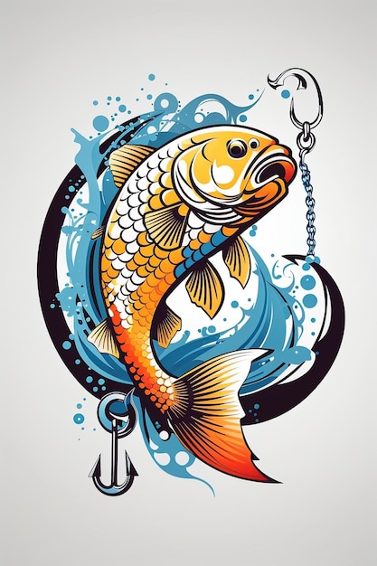 un dessin d'un poisson avec une chaîne au milieu